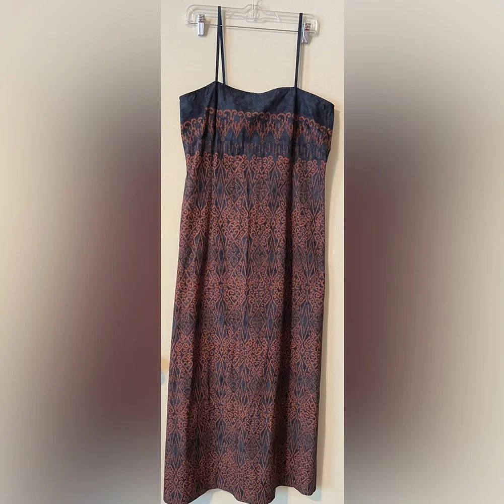 PERUVIAN CONNECTION 100% Pima Cotton Navy and Copper Batik Maxi SundressâŚ
